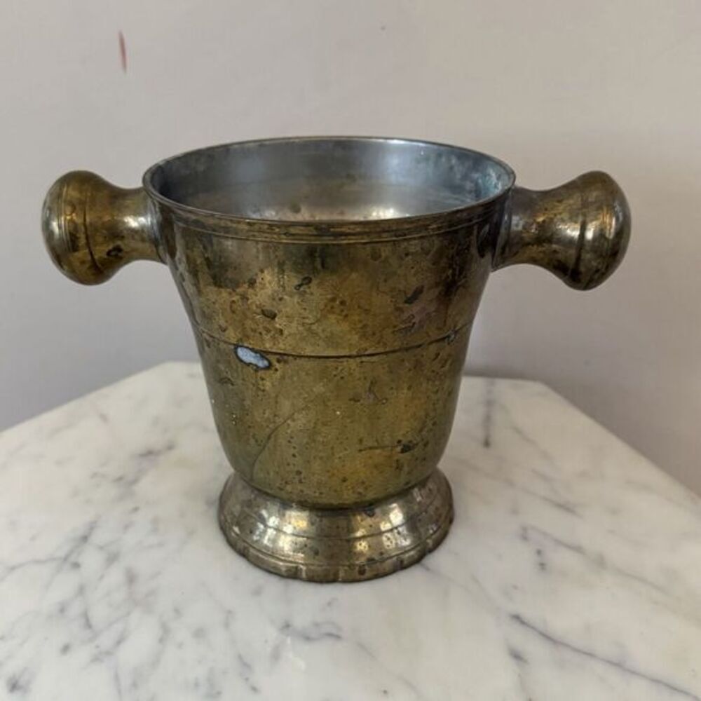 Vintage Apothecary Brass Mortar Urn Planter Vintage Pharmacy Patina